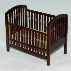 Cot with sliding side and mattress, mahogony
