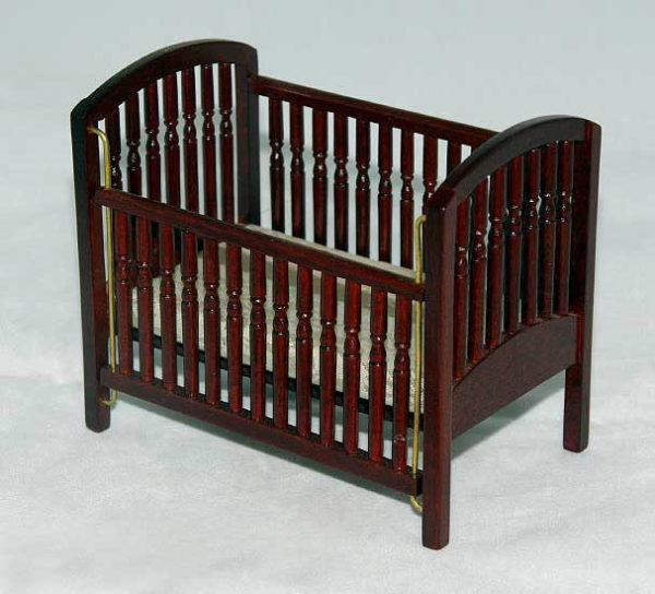 Cot with sliding side and mattress, mahogony