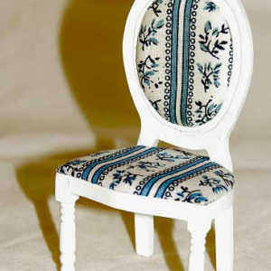 White chair with blue paisley pattern