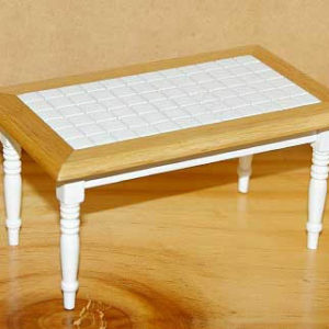 White tiled kitchen table with pine base