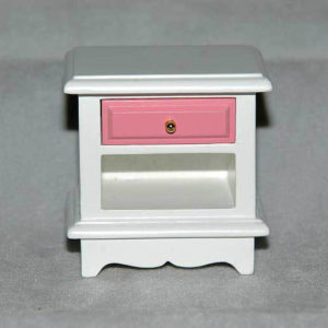 Bedside cabinet, white with pink drawer