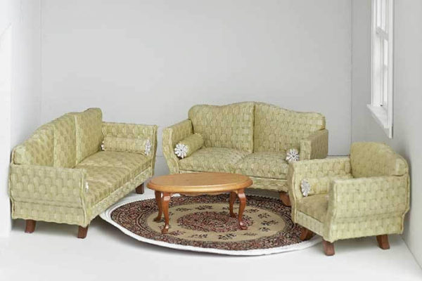 4 piece brocade pale lemon lime sofa set