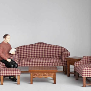 6 piece burgundy checkered sofa set