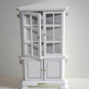 White timber tall corner cupboard