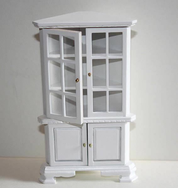 White timber tall corner cupboard