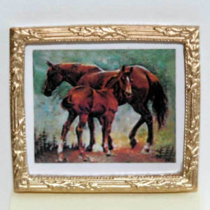 Gold framed picture of horses