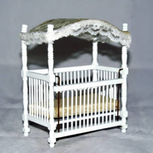 Canopy cot white frame, ivory mattress