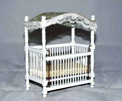 Canopy cot white frame, ivory mattress