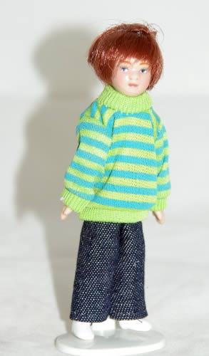 Boy  blue and white  striped jumper/ blue jeans ( colour change)