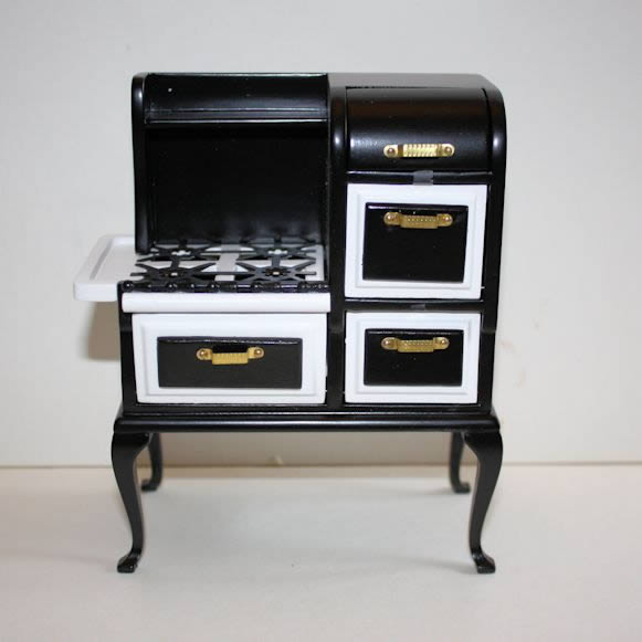 Black timber stove with white top