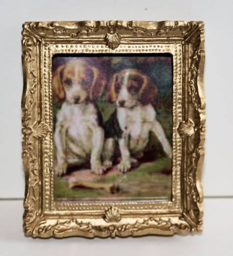 Gold framed 2 dogs  Beagle