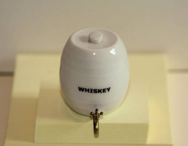 White china whisky barrel with tap