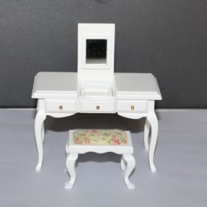 White timber vanity table with stool