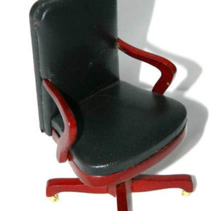 Office chair, black leather and mahogany