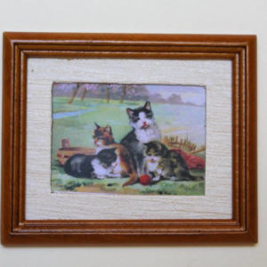 Brown timber framed 4 kitten picture