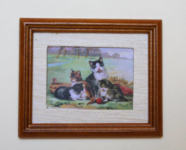 Brown timber framed 4 kitten picture