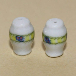 Salt and pepper shakers- blue and yellow trim