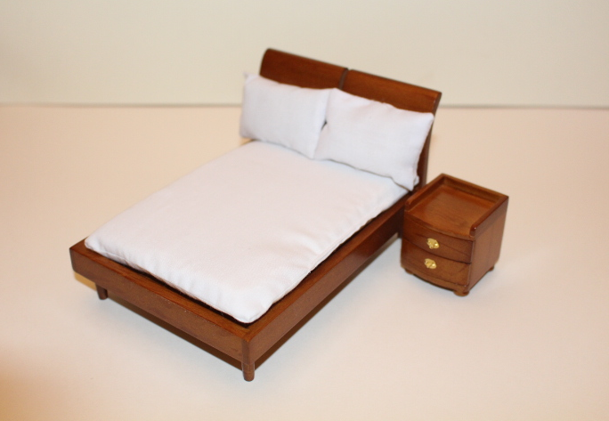 Double Bed Modern Walnut With Side Table The Doll House